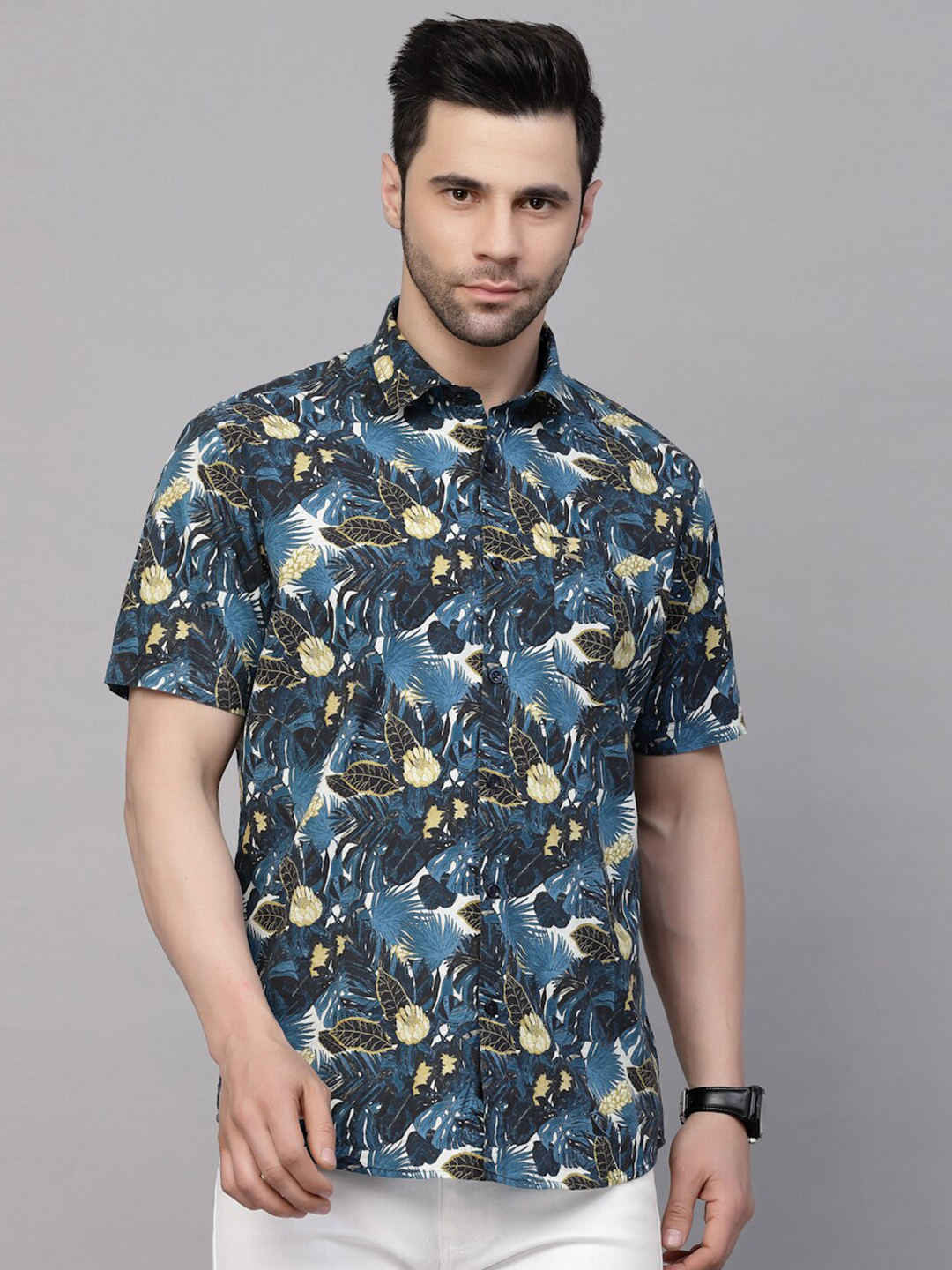 

VALBONE Classic Floral Printed Pure Cotton Casual Shirt, Blue