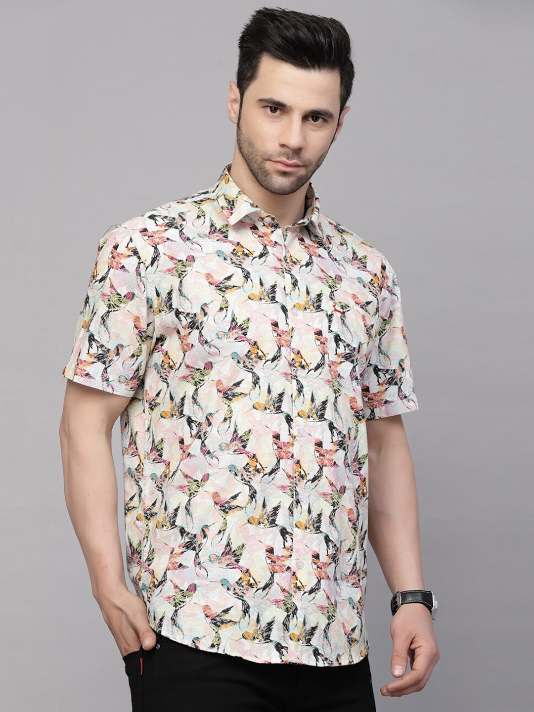 

VALBONE Classic Graphic Printed Casual Shirt, Beige