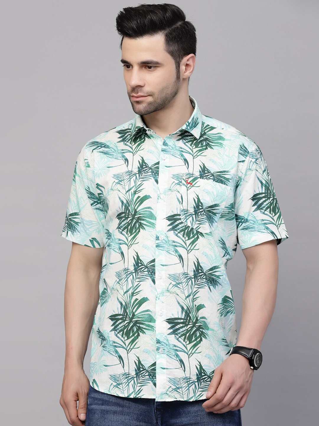 

VALBONE Classic Tropical Printed Pure Cotton Casual Shirt, White