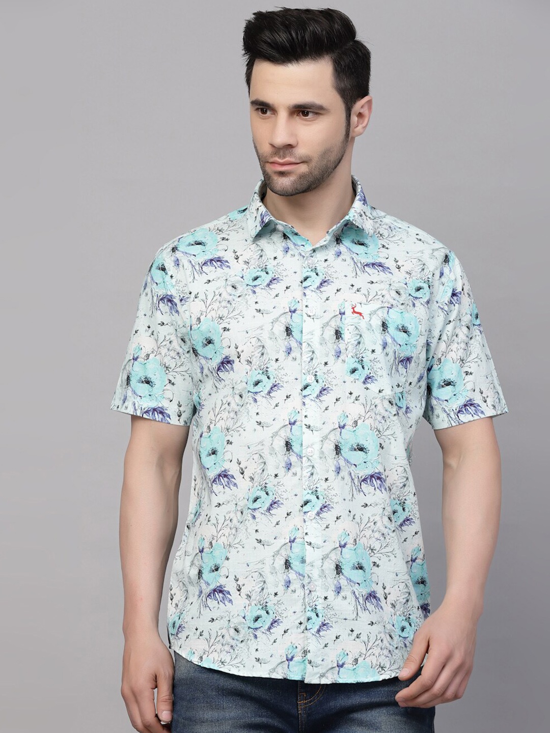 

VALBONE Classic Floral Printed Pure Cotton Casual Shirt, White