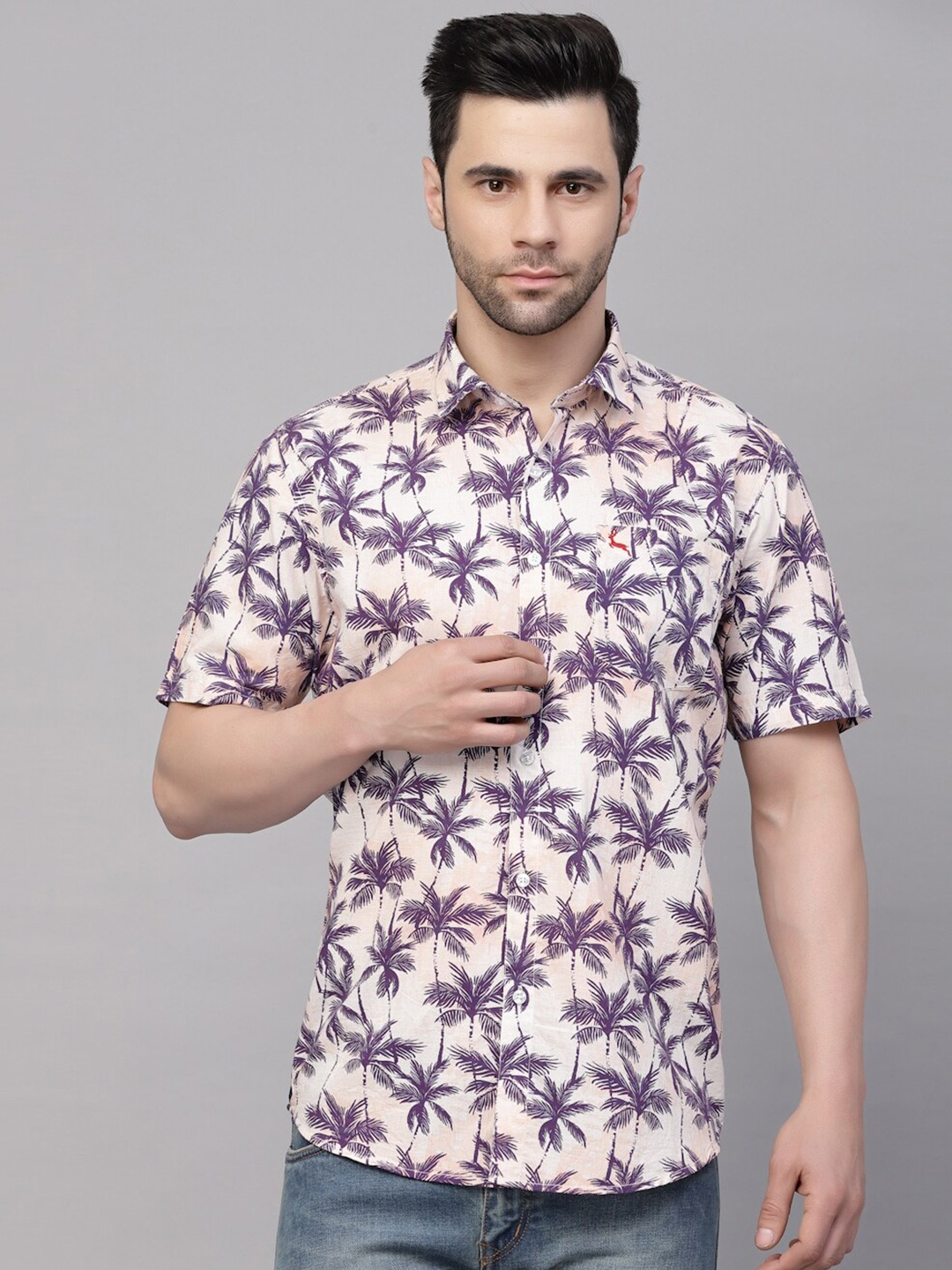 

VALBONE Floral Printed Tropical Classic Casual Pure Cotton Shirt, Pink