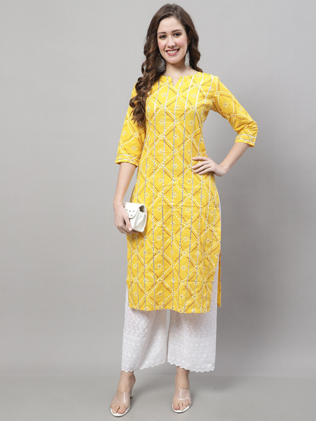 

Rajnandini Bandhani Printed Gotta Patti Pure Cotton Kurta, Yellow