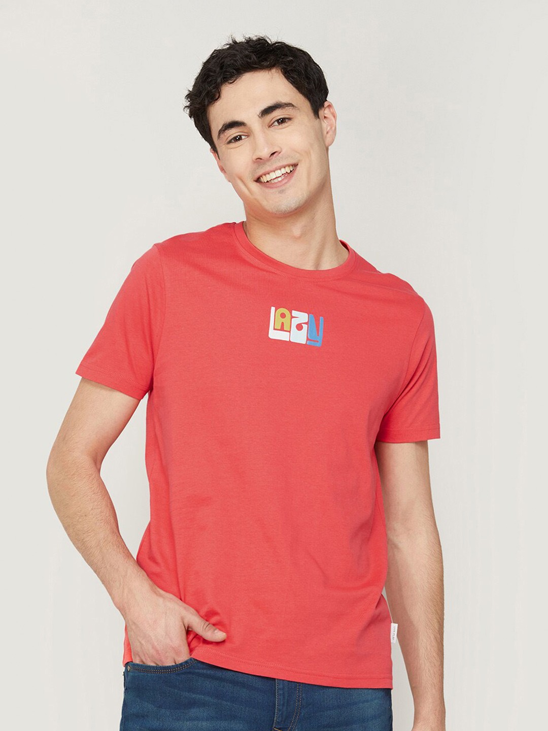 

Fame Forever by Lifestyle Typography Printed Cotton T-shirt, Coral