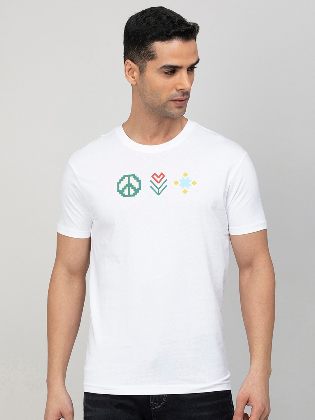 

Fame Forever by Lifestyle Geometric Printed Cotton T-shirt, White