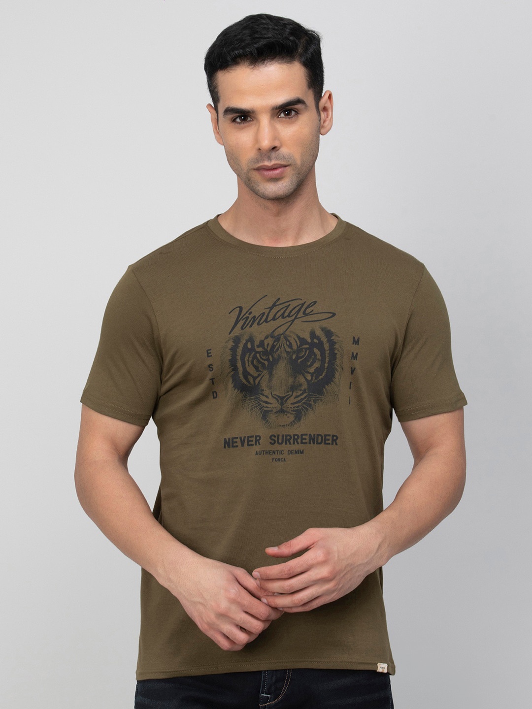 

Forca Graphic Printed Cotton T-shirt, Olive