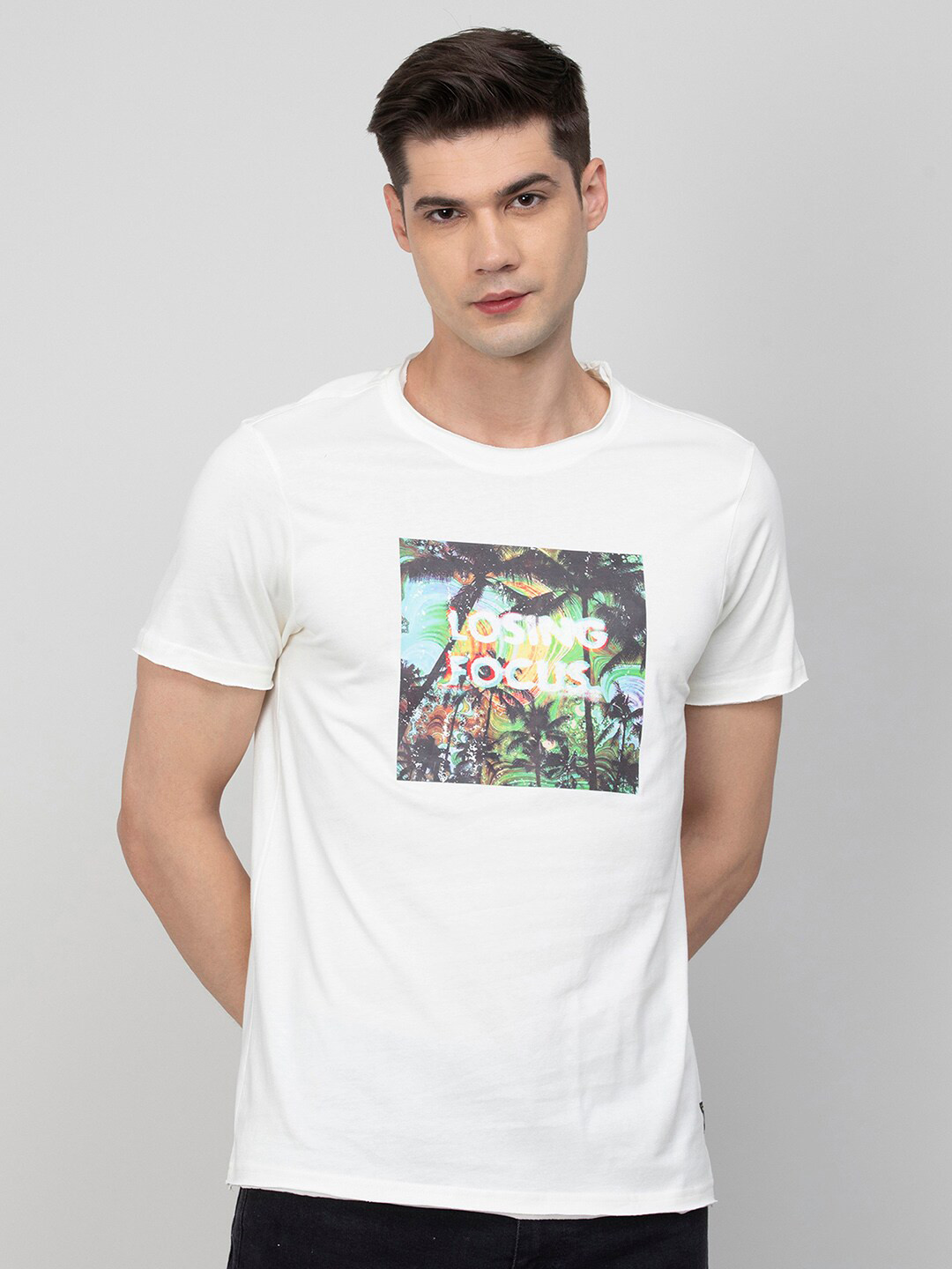 

Forca Men Graphic Printed Tropical Cotton T-shirt, Off white