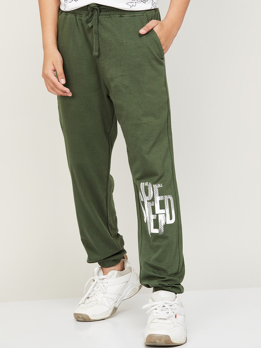 

Fame Forever by Lifestyle Boys Printed Pure Cotton Joggers, Olive