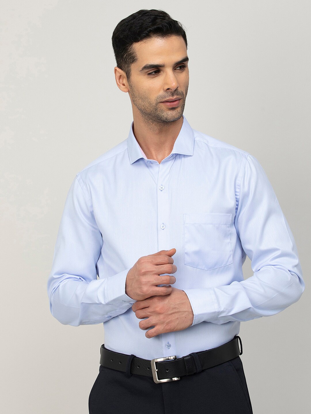 

CODE by Lifestyle Slim Fit Self Design Casual Cotton Shirt, Blue