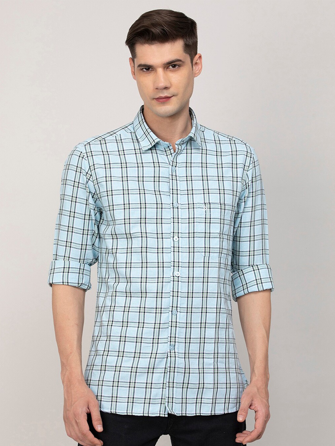 

CODE by Lifestyle Slim Fit Tartan Checked Casual Cotton Shirt, Blue
