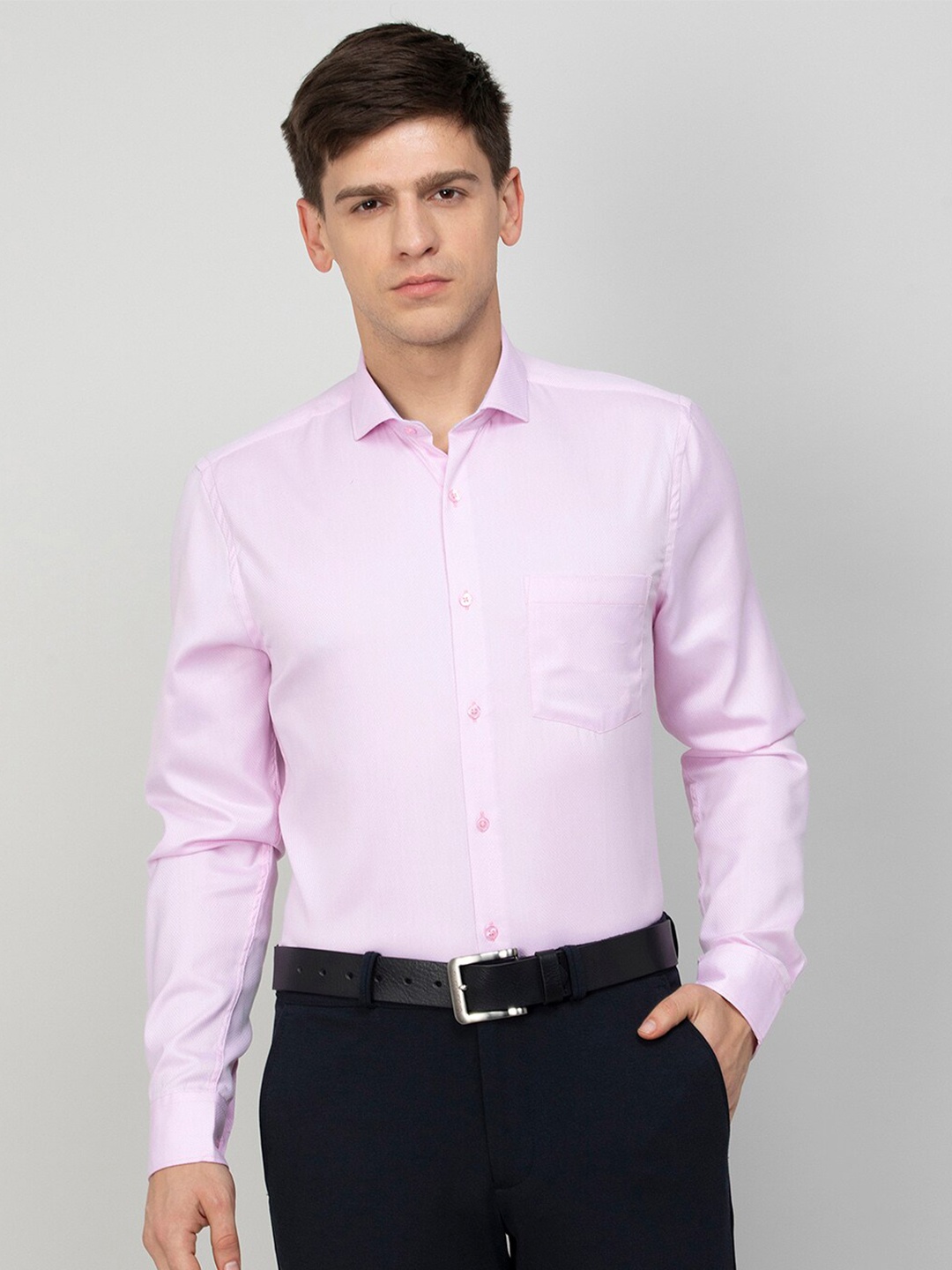 

CODE by Lifestyle Slim Fit Self Design Casual Cotton Shirt, Pink