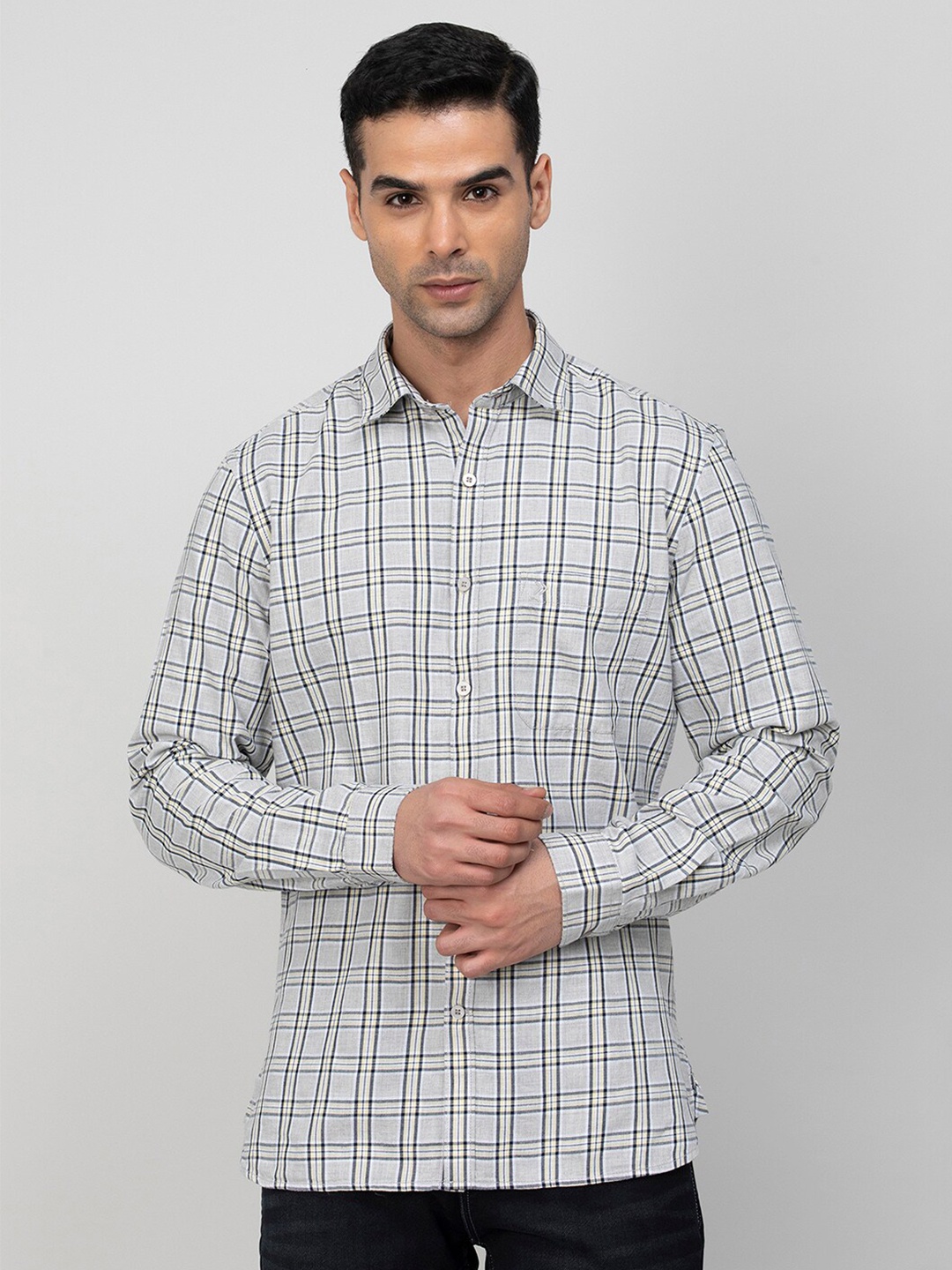 

CODE by Lifestyle Slim Fit Tartan Checked Casual Cotton Shirt, Grey