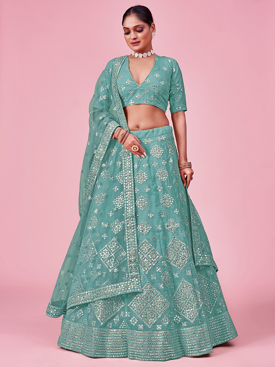 

Fusionic Embroidered Semi-Stitched Lehenga & Unstitched Blouse With Dupatta, Blue