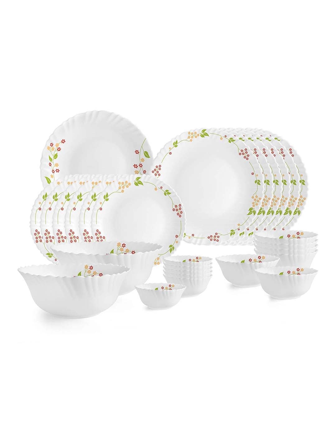 

Cello Dazzle Series Set of 27 Secret Garden Opalware Dinner Set, White