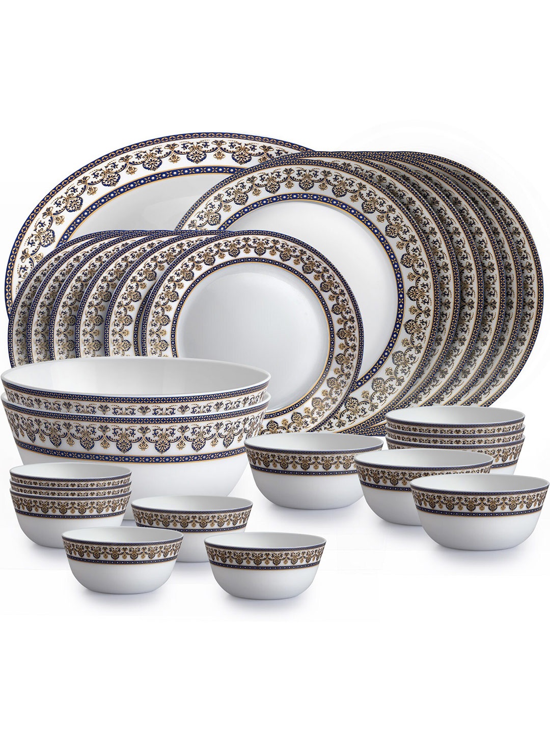 

Cello Solitaire Series 27 Pcs White & Blue Printed Opalware Glossy Dinner Set