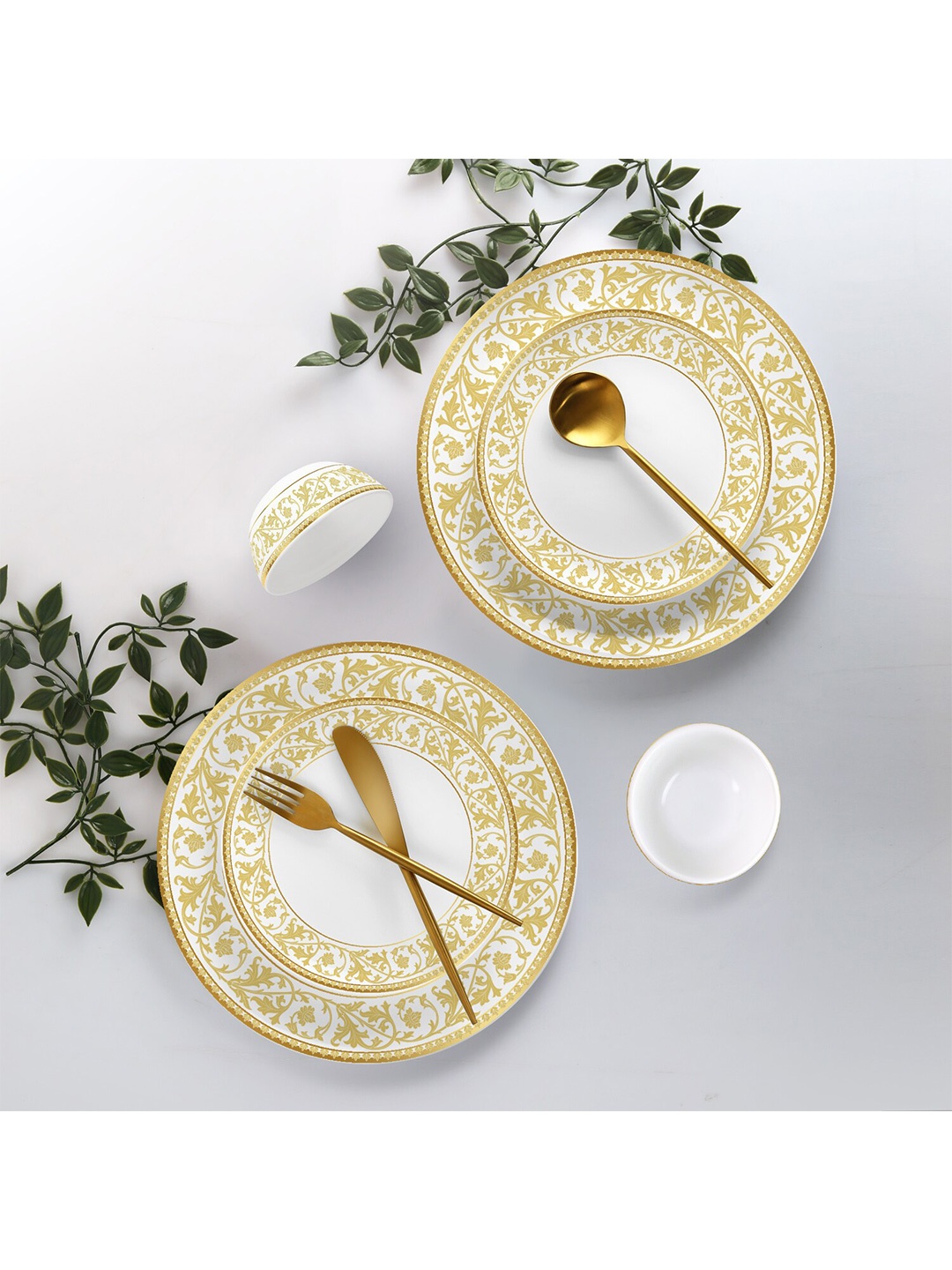 

Cello Divine Series Set of 33 Pc Oro Opalware Dinner Set, White