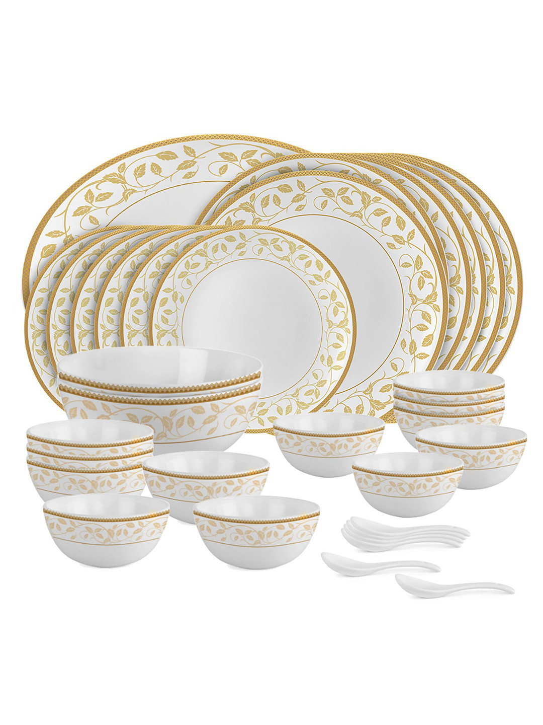 

Cello Amber Gold Divine Series 33 Pcs White & Gold-Toned Printed Opalware Dinner Set