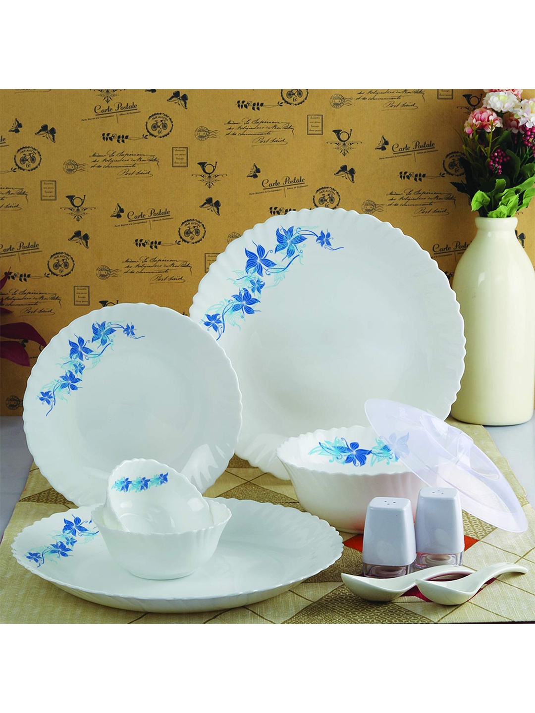 

Cello Swirl Dazzle Series 37 Pcs White & Blue Printed Opalware Glossy Dinner Set
