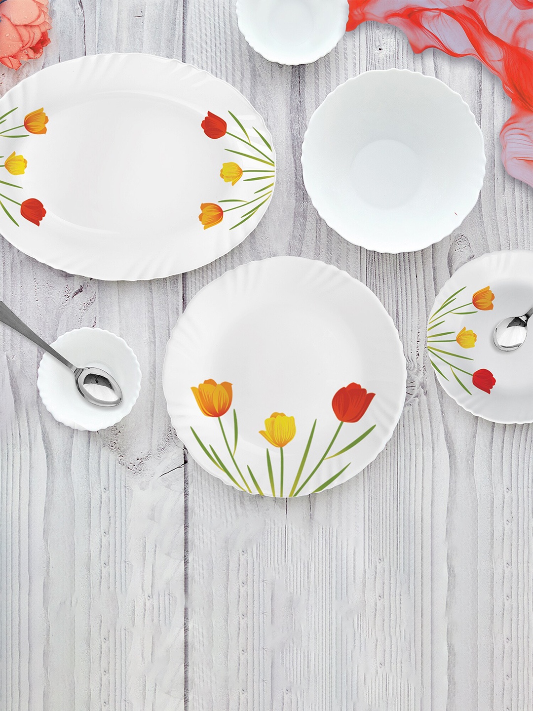 

Cello Tulip Garden Imperial Series 6 Pcs White & Yellow Printed Opalware Glossy Dinner Set