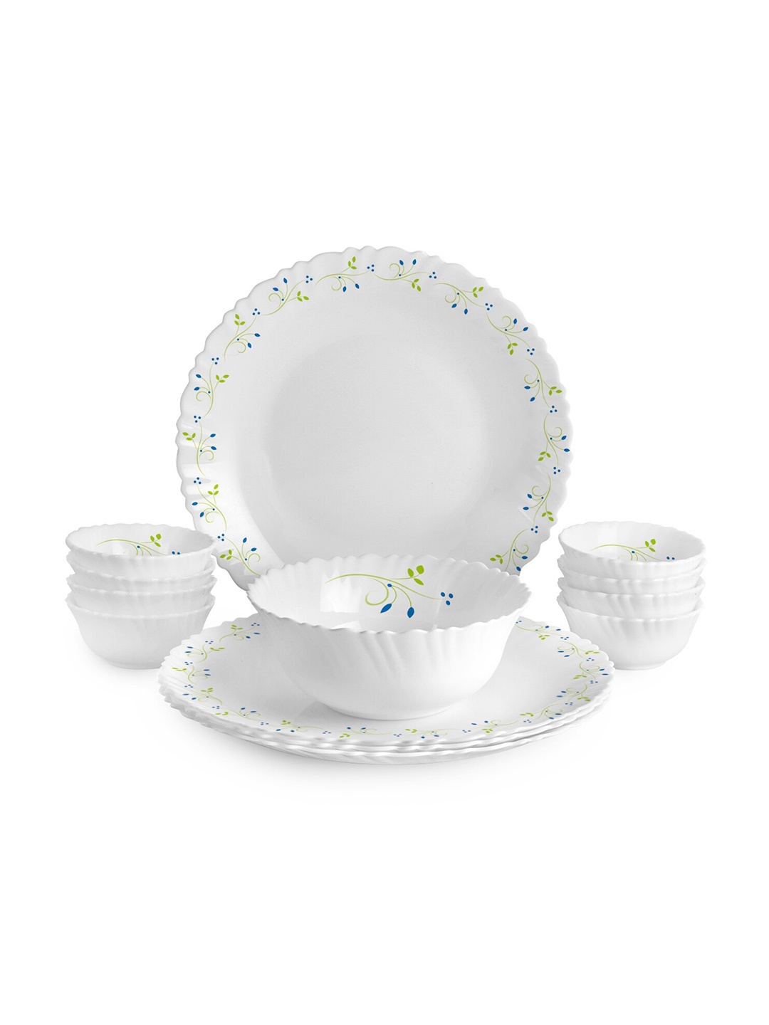 

Cello Tropical Lagoon Dazzle Series 13 Pcs White & Green Printed Opalware Dinner Set