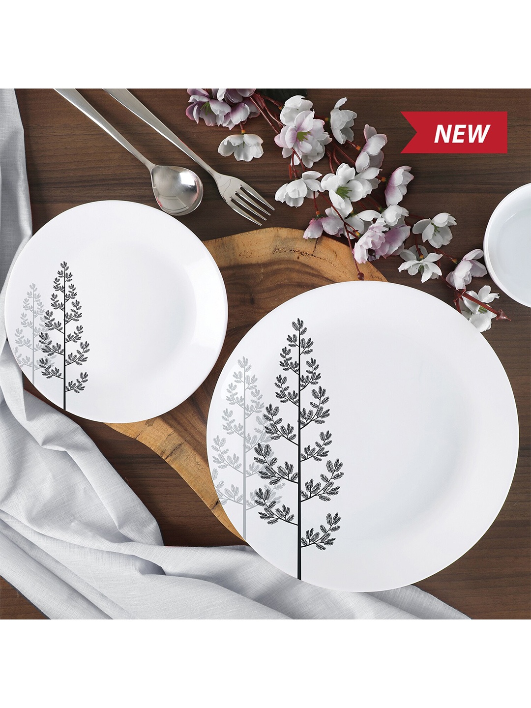 

Cello Winter Pine Zarah Series 27 Pcs White & Black Printed Opalware Glossy Dinner Set