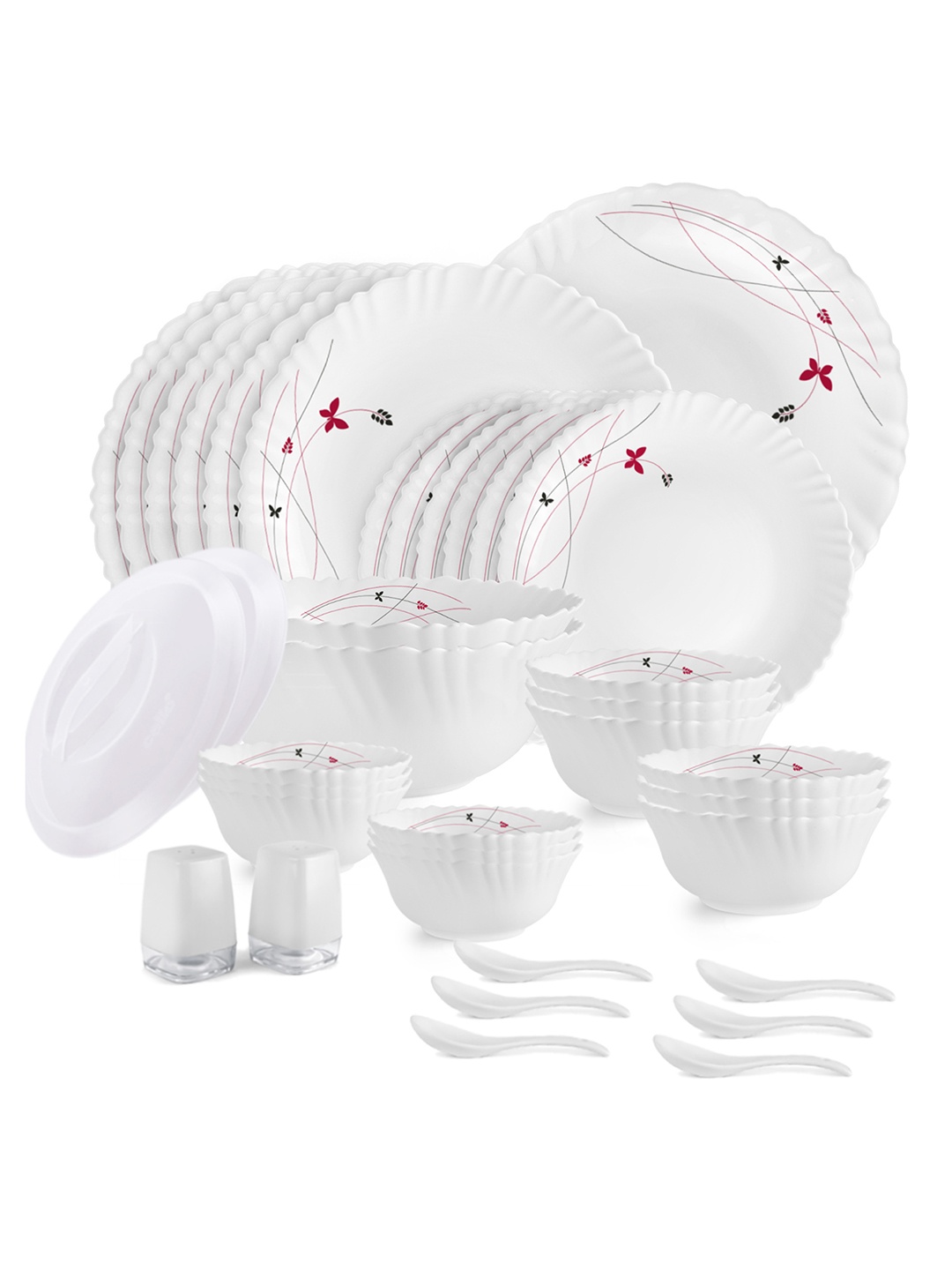 

Cello Dazzle Set of 37 Microwave and Dishwasher Safe Lush Fiesta Opalware Dinner Set, White