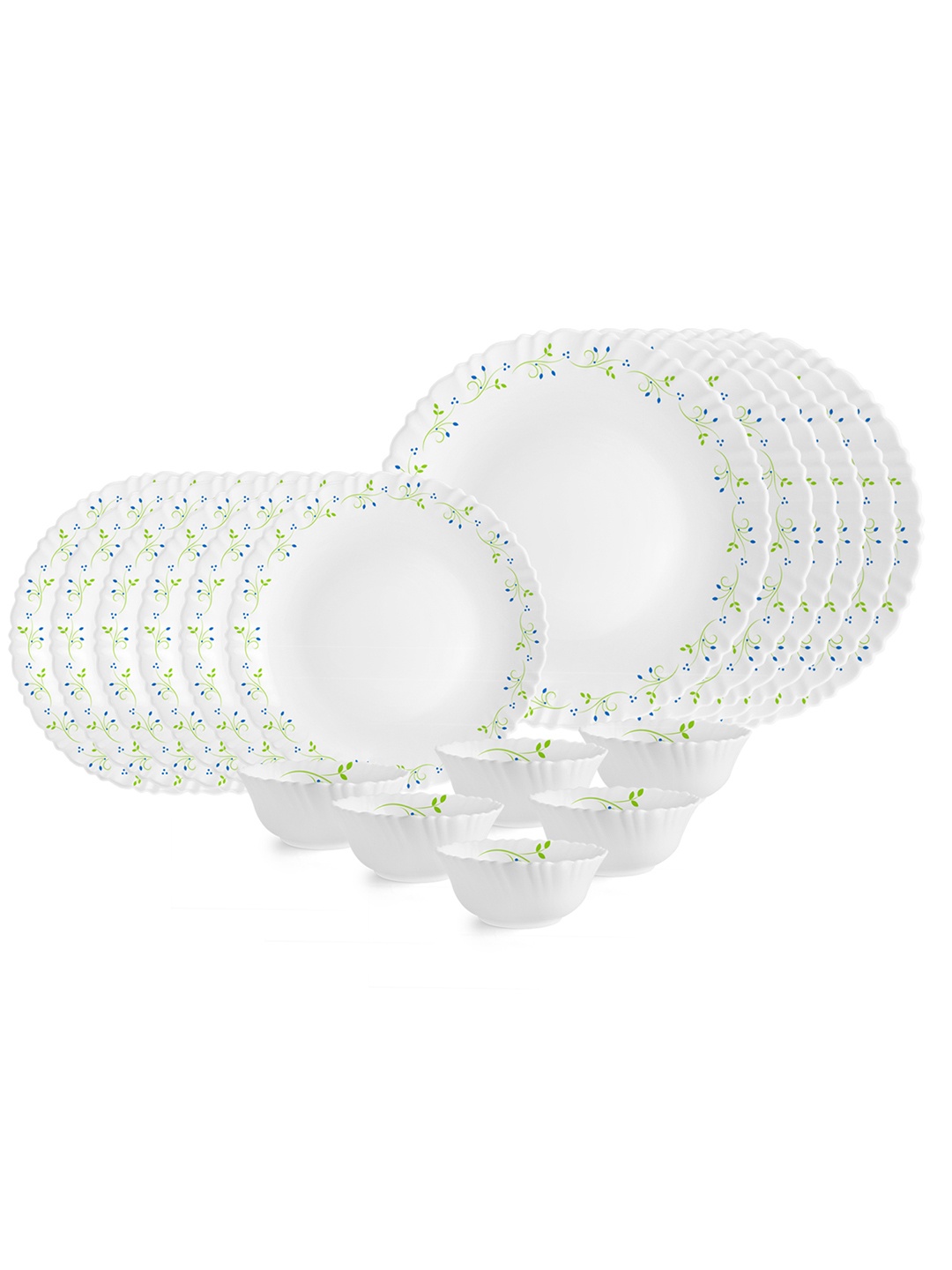 

Cello Dazzle Series Set of 18 Tropical Lagoon Microwave DishwasherSafe Opalware Dinner Set, White