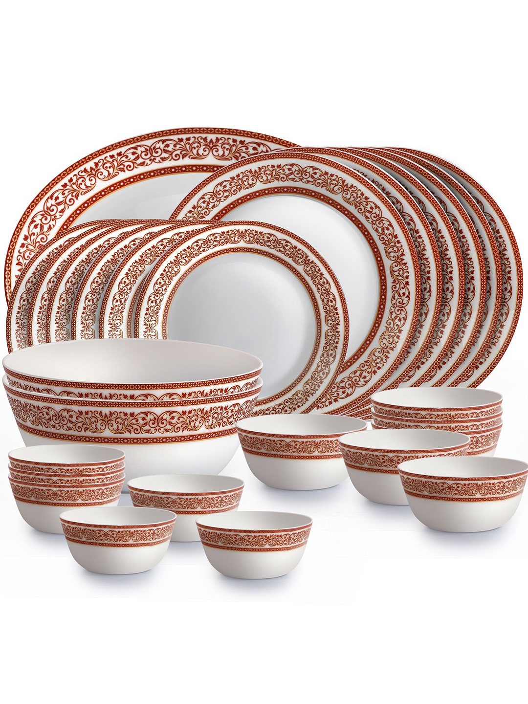 

Cello Solitaire Series Set of 27 Rosso Opalware Dinner Set, White