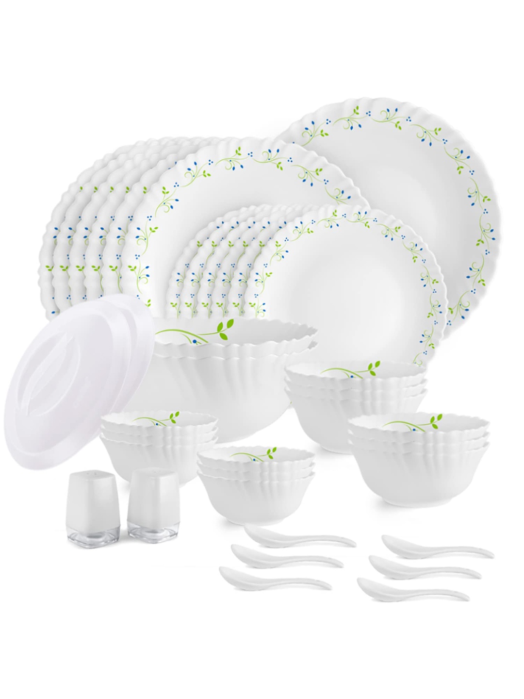 

Cello Dazzle Set of 37 Tropical Lagoon Microwave & Dishwasher Safe Opalware Dinner Set, White