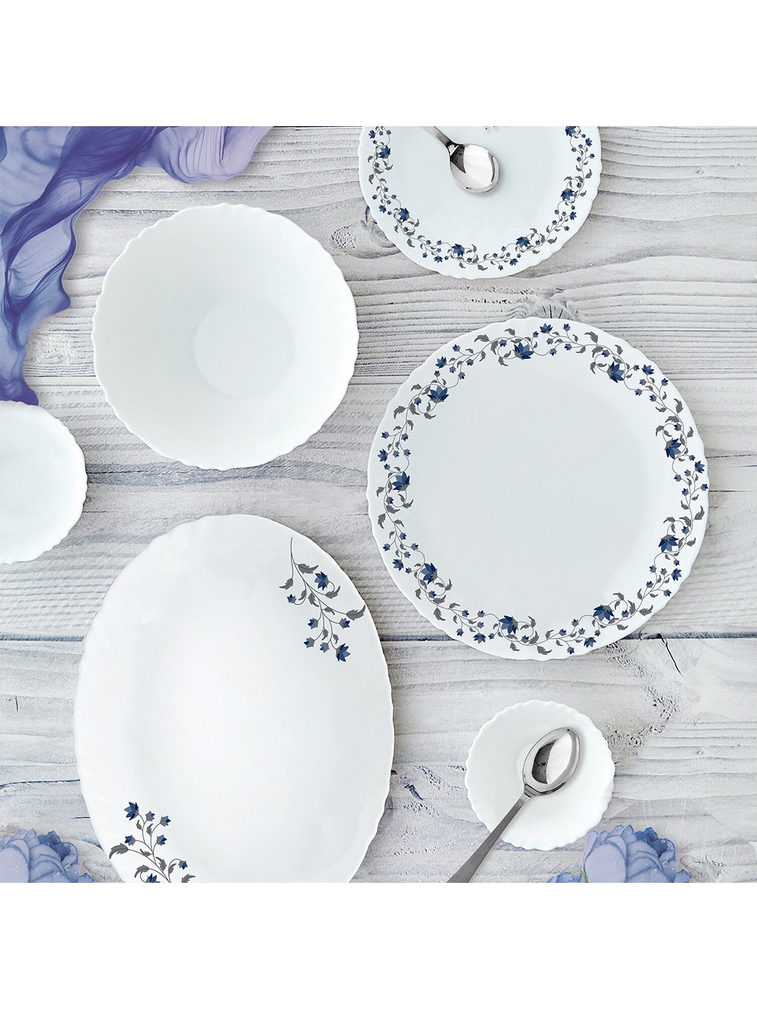

Cello Vinea Imperial Series 33 Pcs White & Grey Printed Opalware Glossy Dinner Set