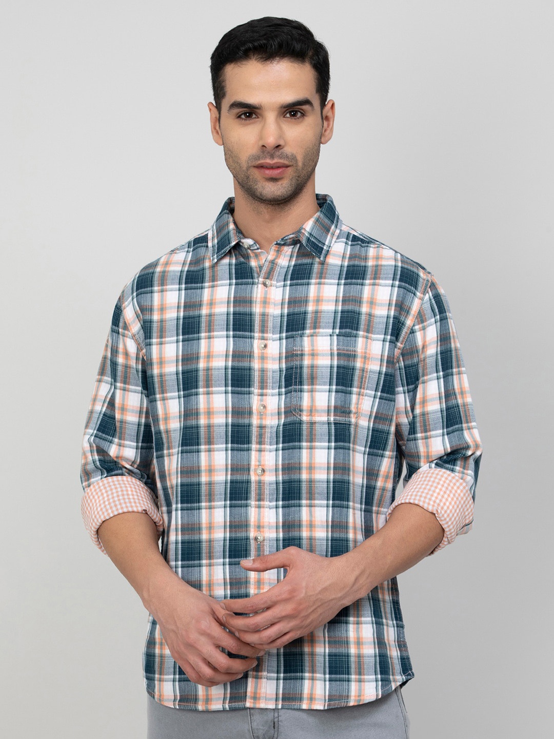 

Forca Tartan Checks Checked Cotton Casual Shirt, White