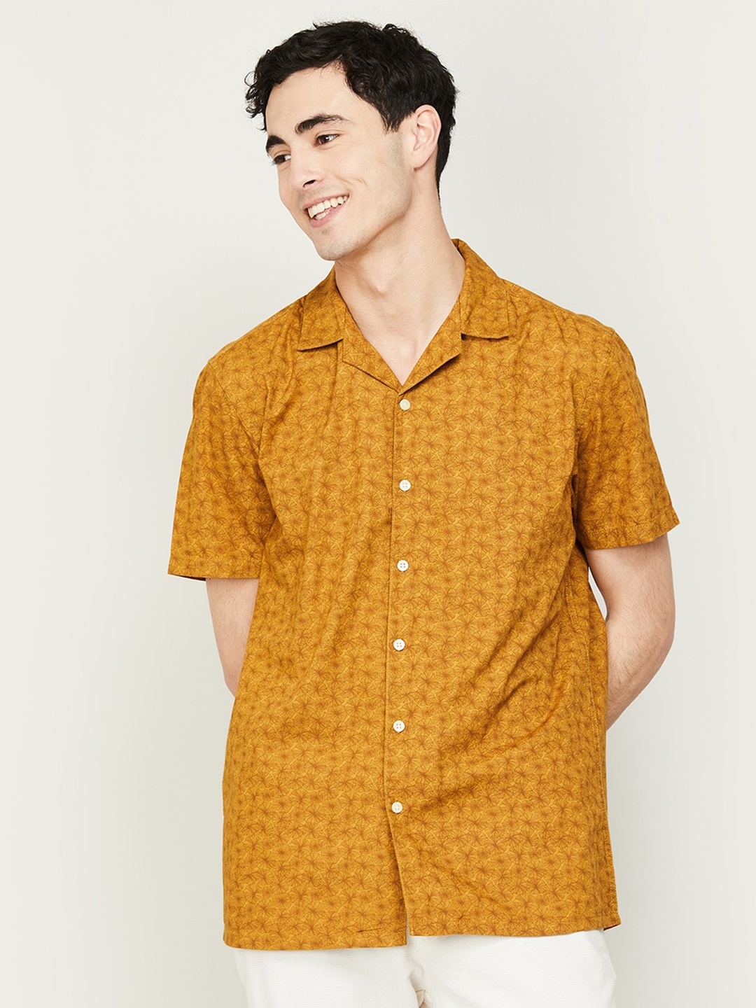 

Melange by Lifestyle Printed Casual Cotton Shirt, Mustard