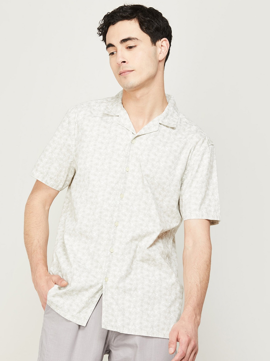 

Melange by Lifestyle Printed Casual Cotton Shirt, White