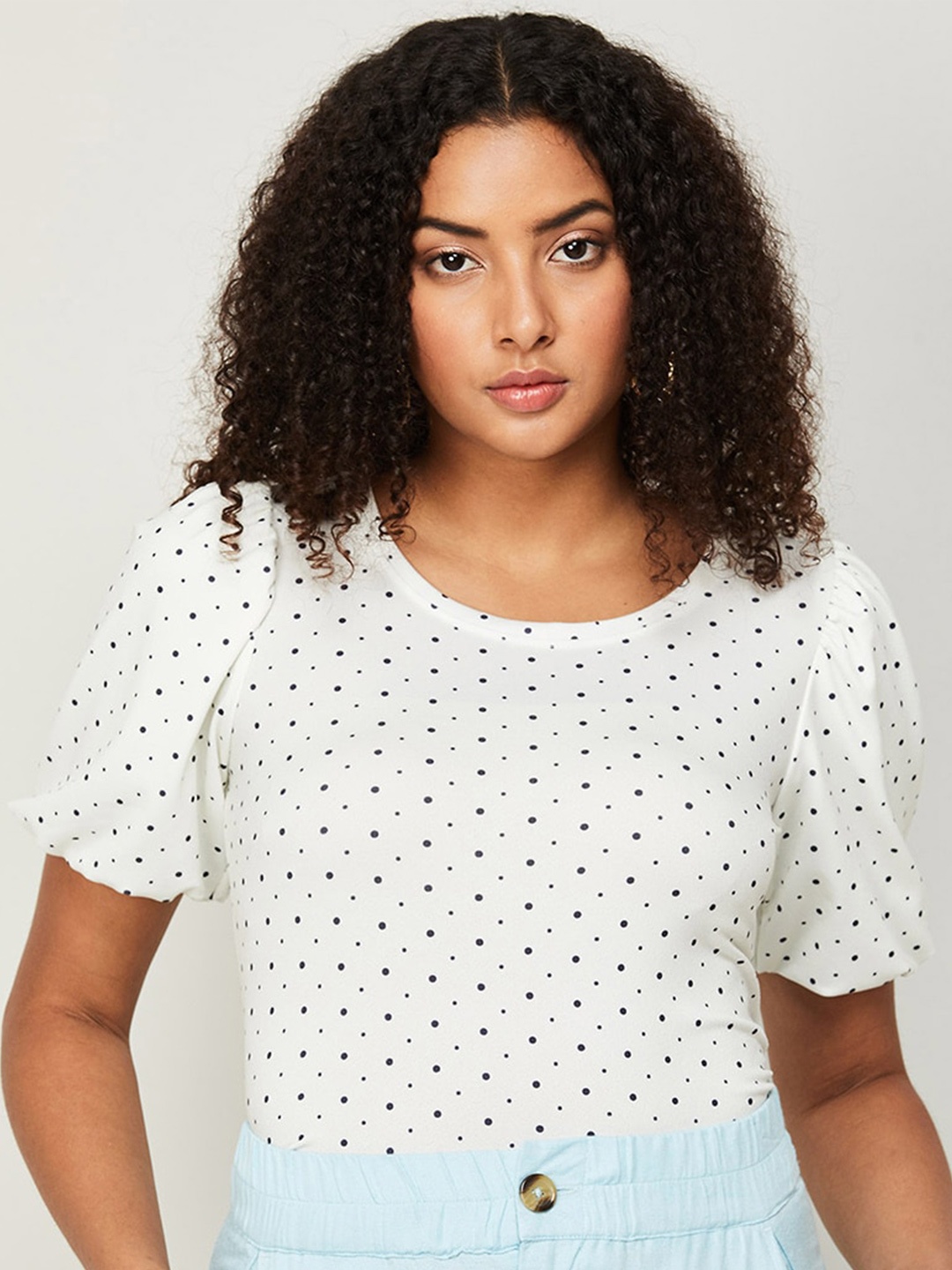 

CODE by Lifestyle Polka Dots Printed Top, Off white