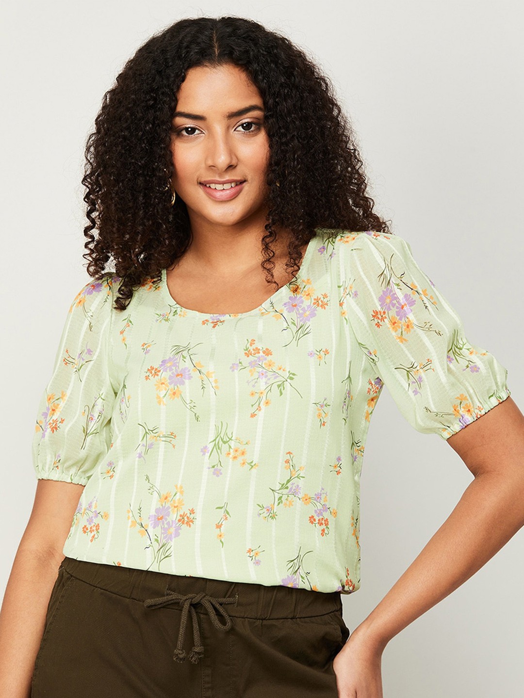 

CODE by Lifestyle Floral Printed Top, Green
