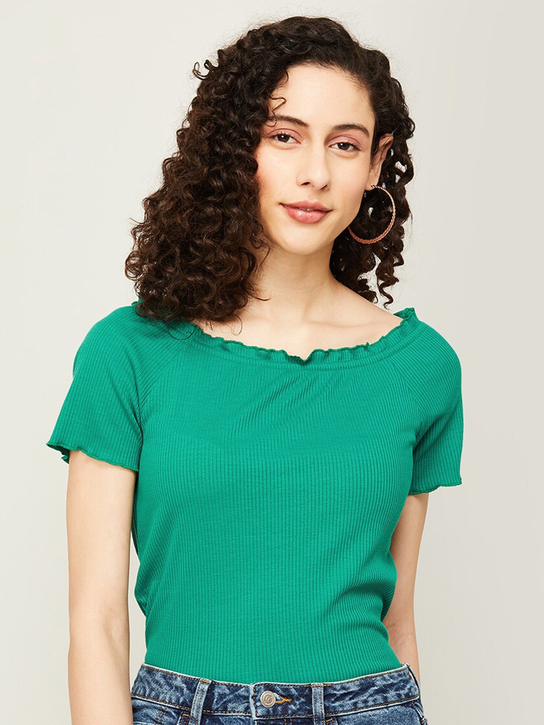 

Fame Forever by Lifestyle Boat Neck Raglan Collar Top, Green