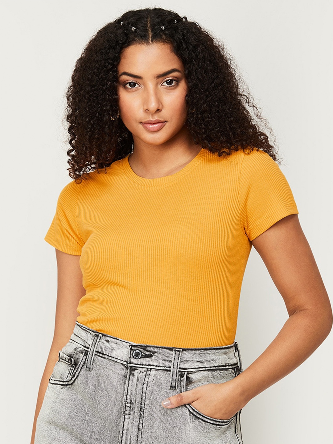 

Fame Forever by Lifestyle Round Neck Short Sleeves Top, Mustard