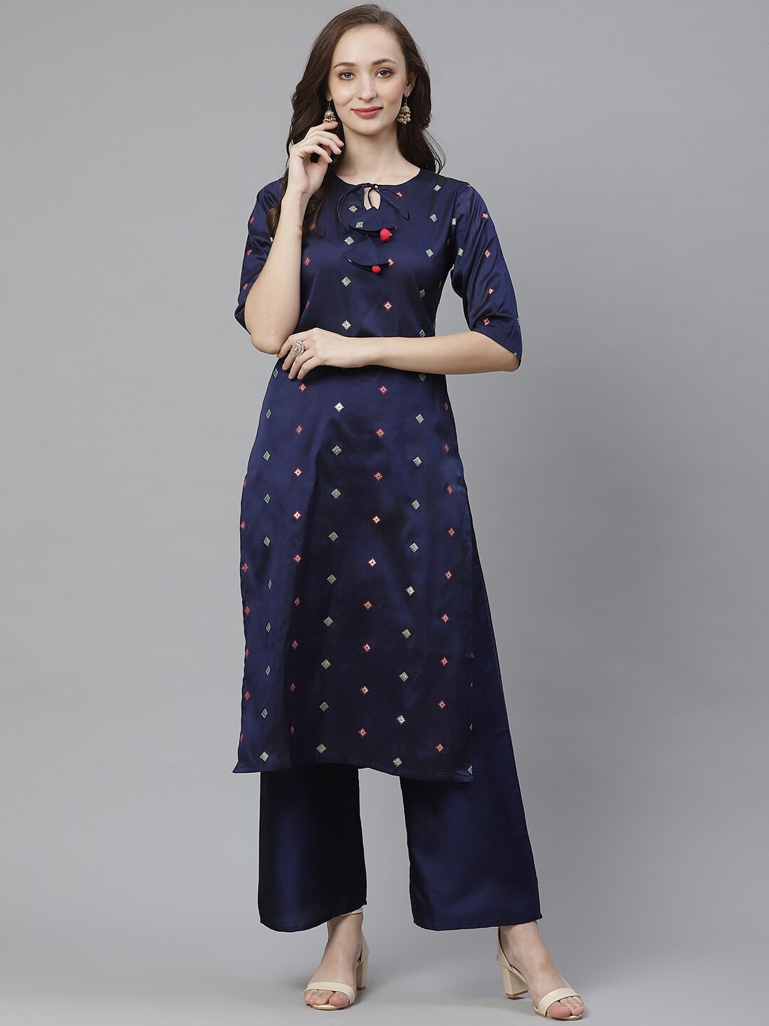 

Bhama Couture Woven Design Kurta With Palazzos, Navy blue