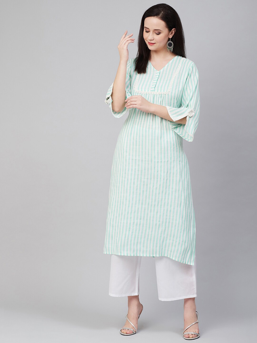 

Bhama Couture Striped Kurta With Palazzos, Sea green
