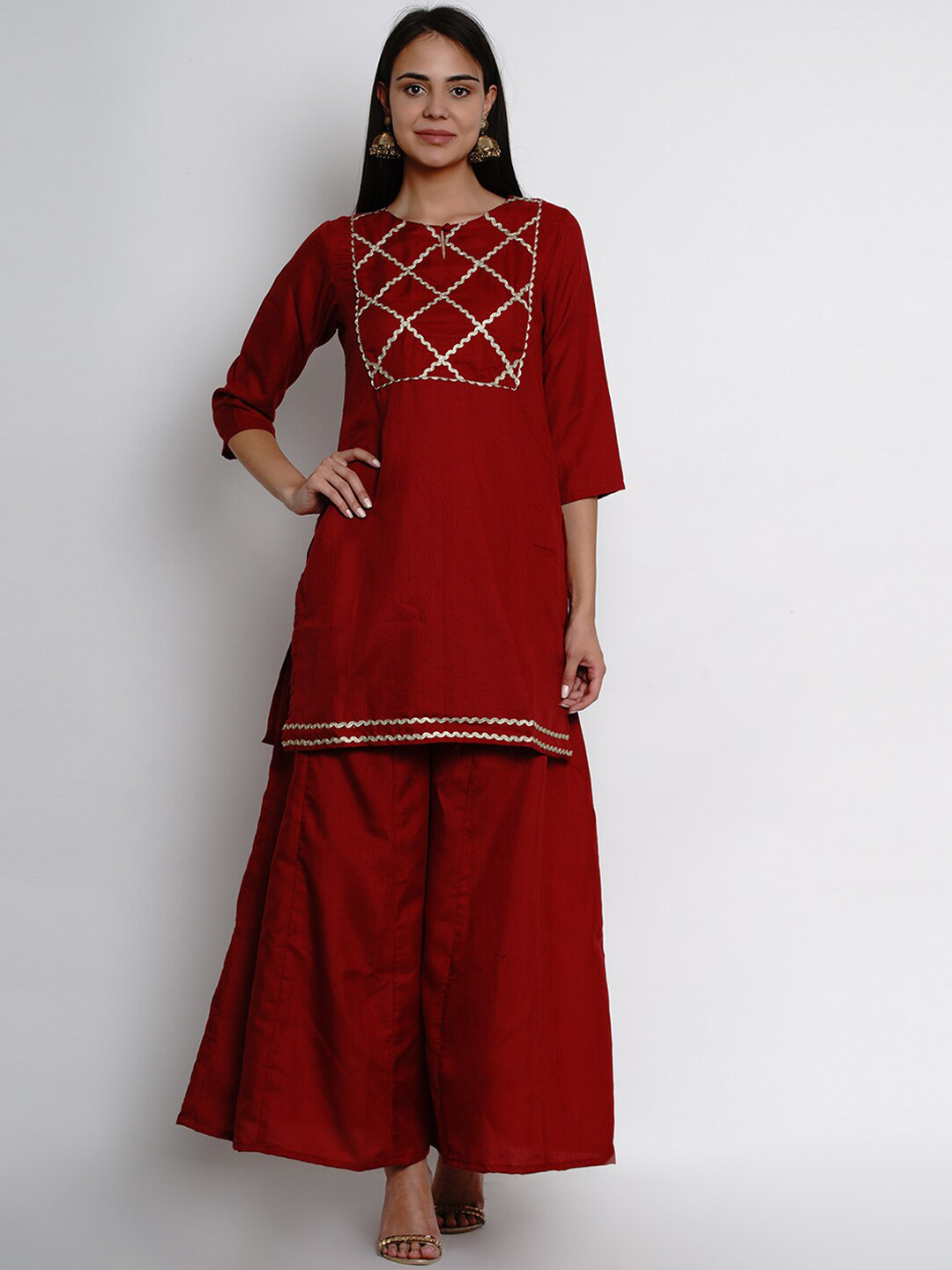 

Bhama Couture Yoke Design Kurta With Palazzos, Maroon