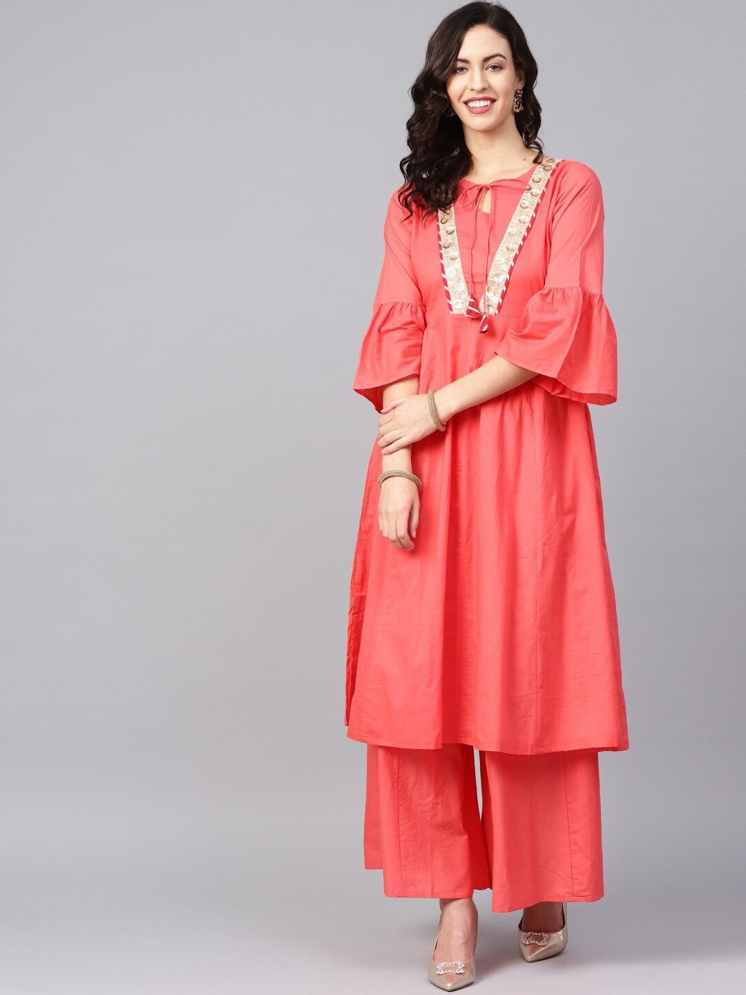 

Bhama Couture Zardozi Kurta With Palazzos, Peach