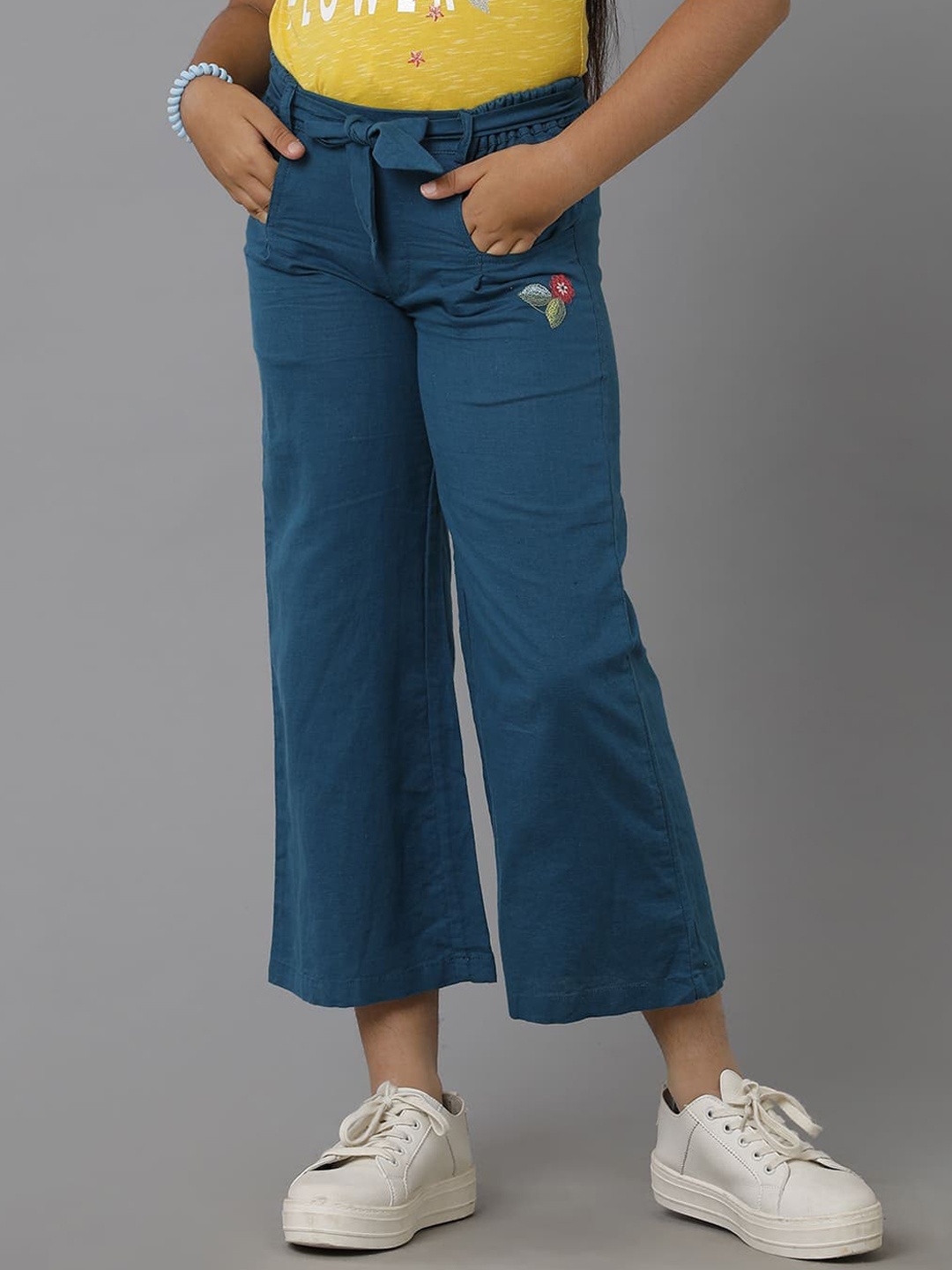 

UNDER FOURTEEN ONLY Girls Cotton Flared Parallel Trousers, Blue