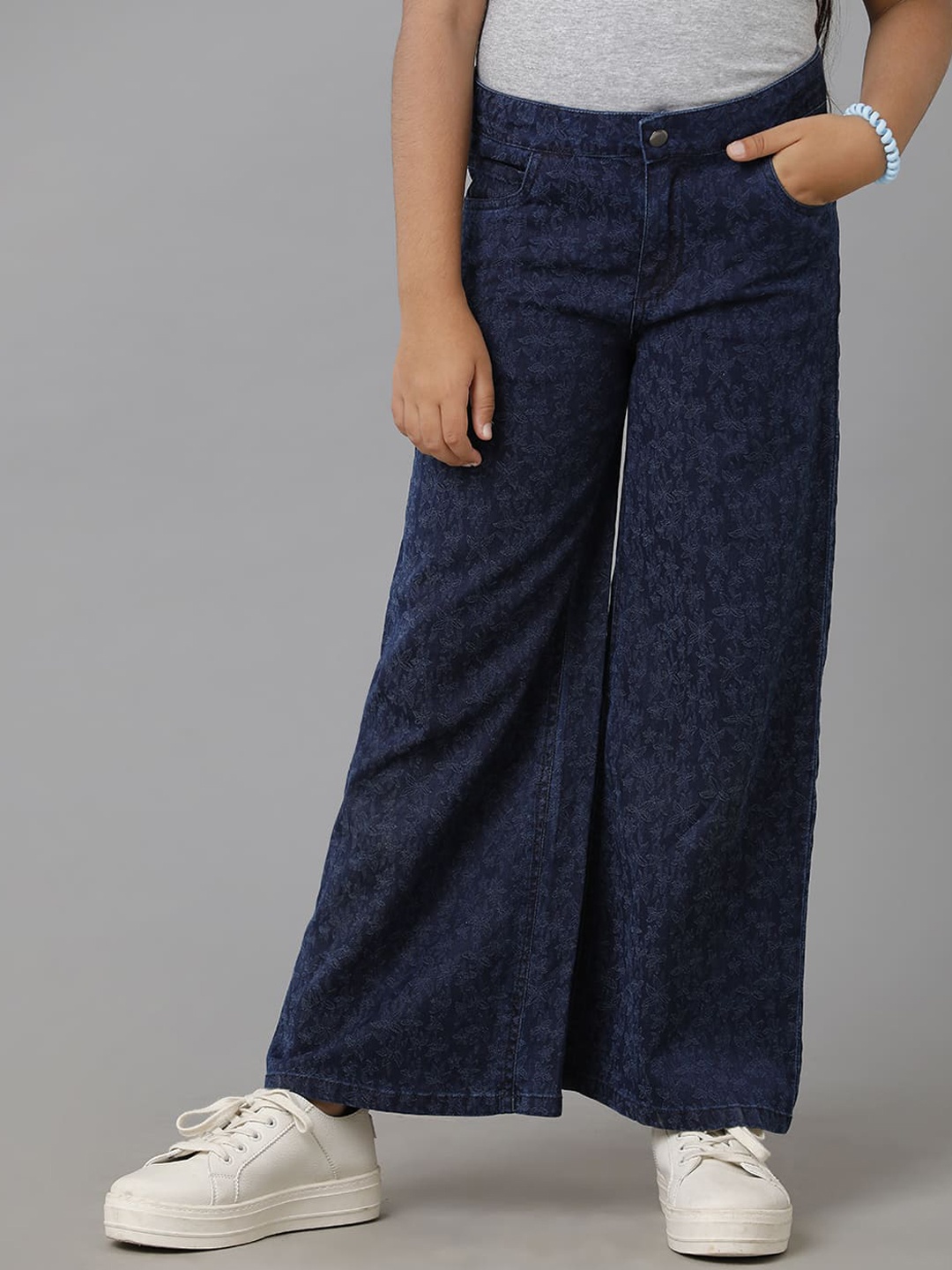 

UNDER FOURTEEN ONLY Girls Printed Cotton Parallel Trousers, Navy blue