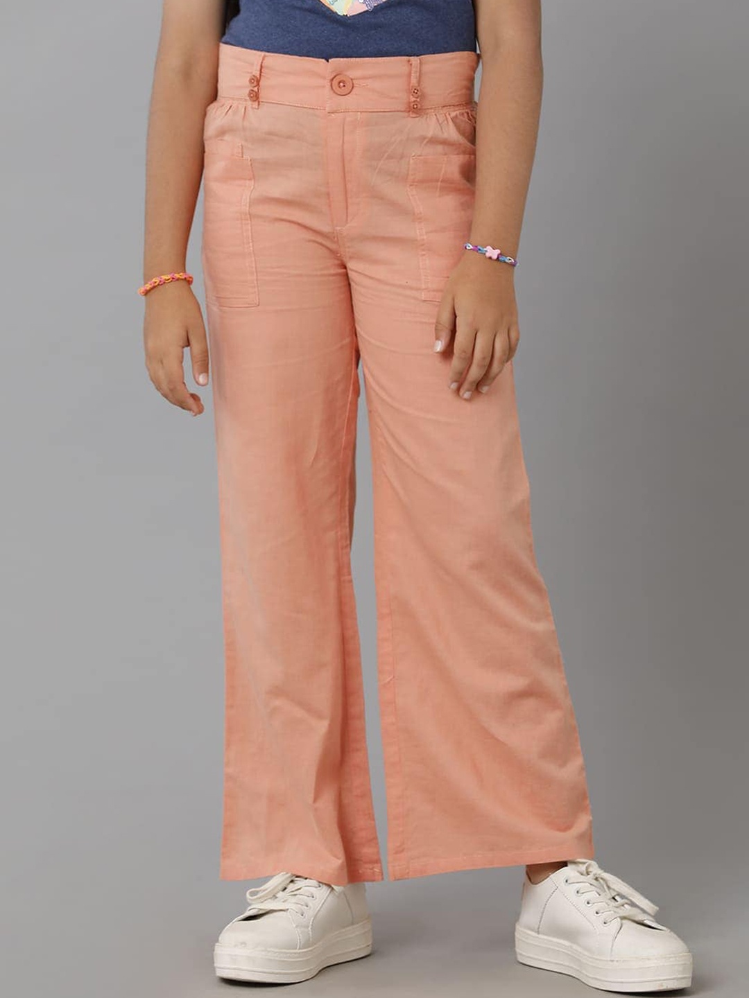 

UNDER FOURTEEN ONLY Girls Cotton Mid-Rise Flared Trousers, Orange