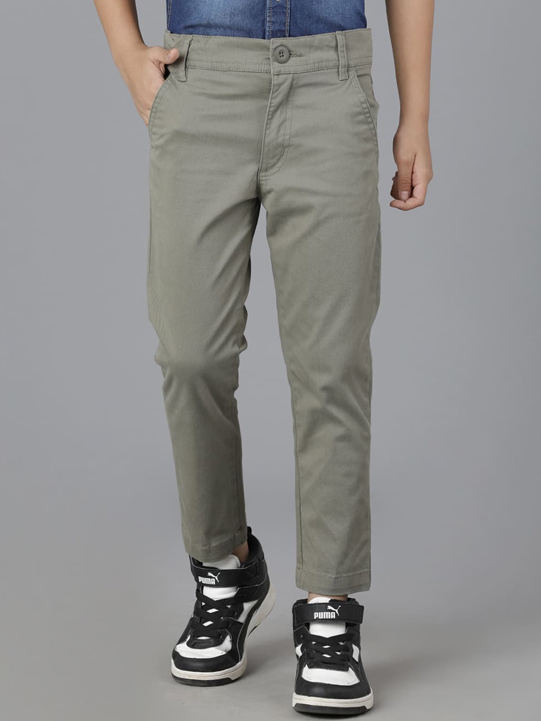 

UNDER FOURTEEN ONLY Boys Mid-Rise Cotton Chinos, Green