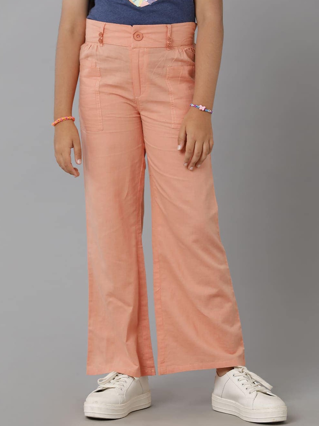 

UNDER FOURTEEN ONLY Girls Cotton Mid-Rise Flared Trousers, Orange