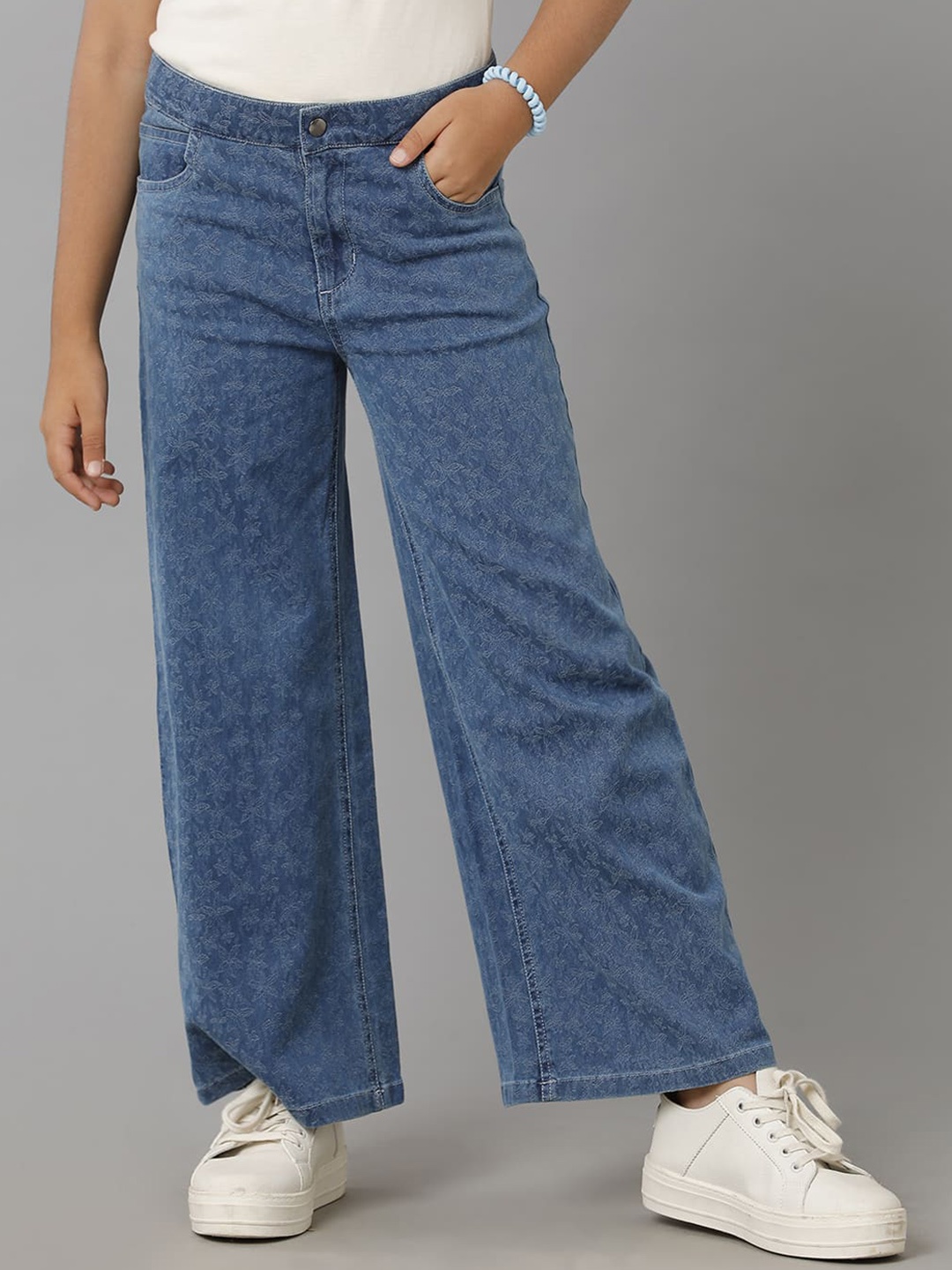 

UNDER FOURTEEN ONLY Girls Mid-Rise Flared Cotton Jeans, Blue