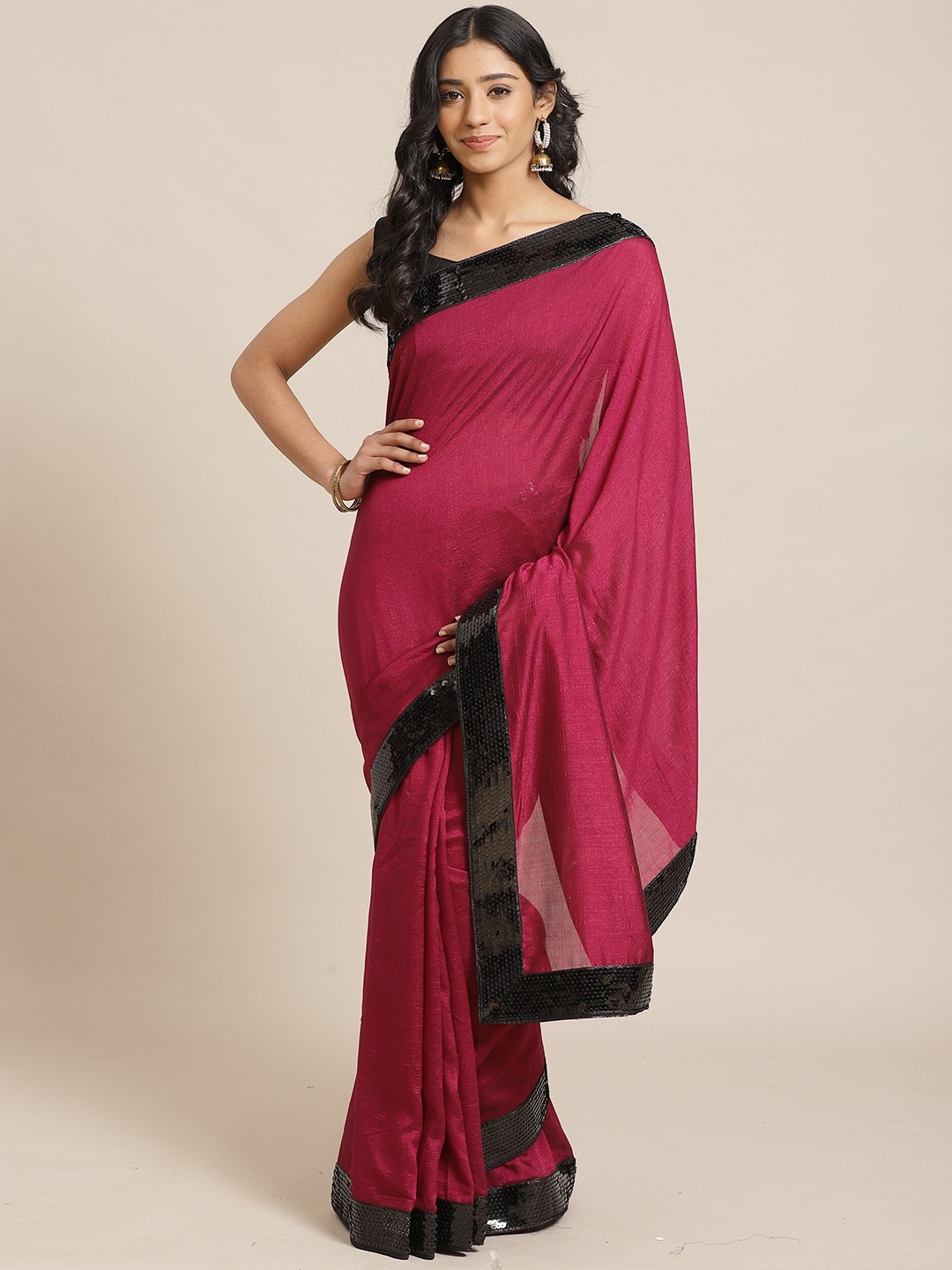 

Saree mall Embellished Sequinned Border Sarees, Magenta