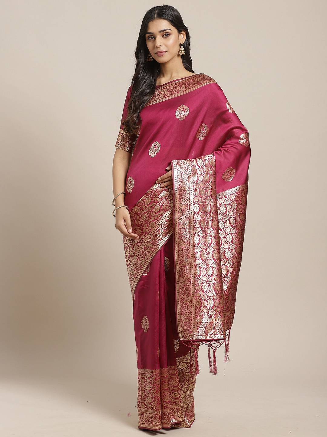 

Saree mall Ethnic Motifs Woven Design Zari Banarasi Sarees, Magenta