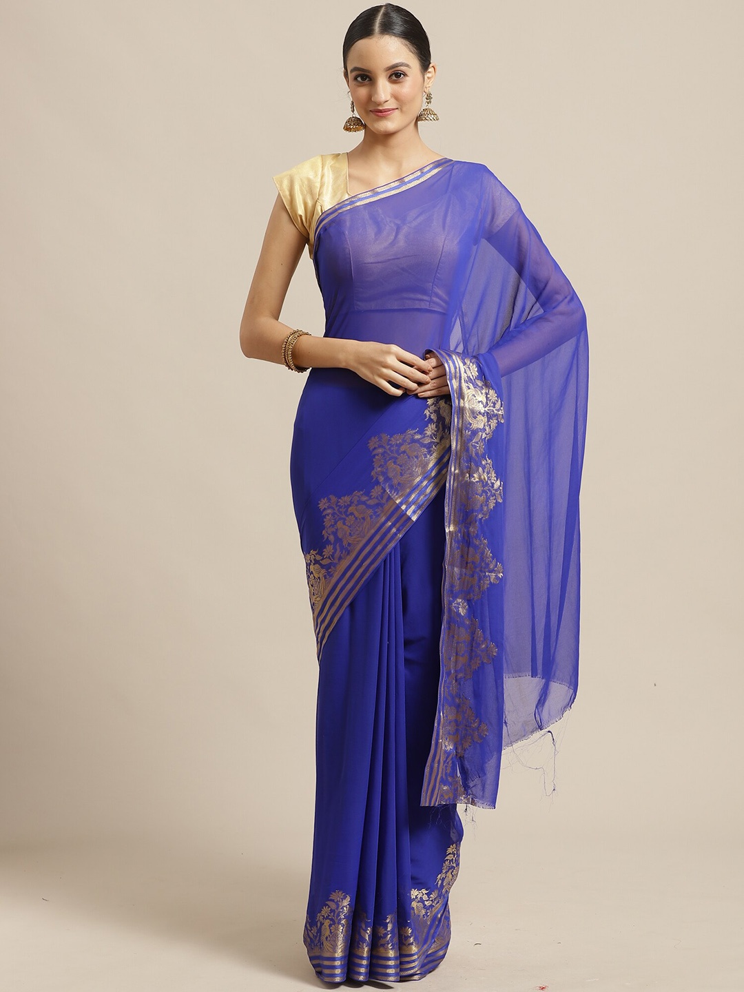 

Saree mall Zari Border Sarees, Blue