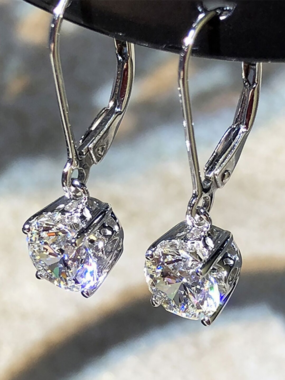 Peora Silver-Plated Contemporary Drop Earrings, White